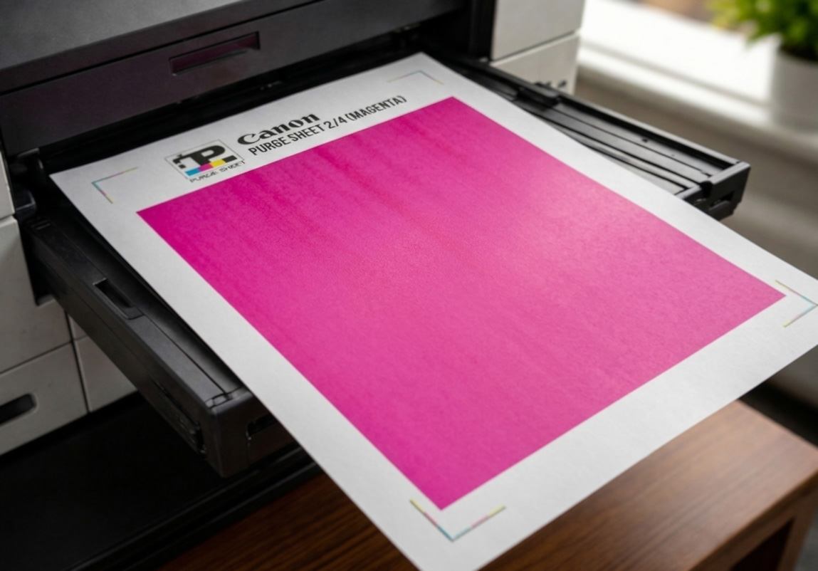 contoh hasil cetak lembar purge magenta Canon